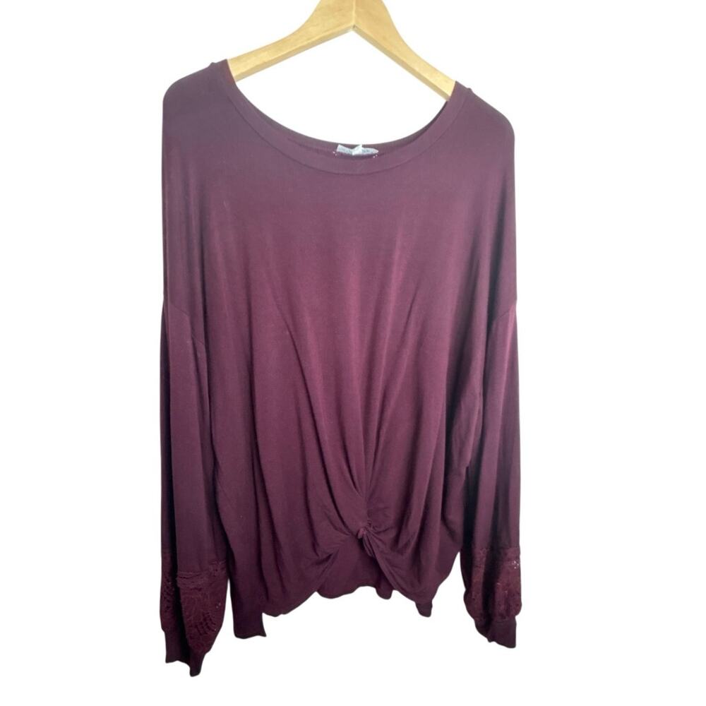 Taylor & Sage Burgundy Twist Front Lace Sleeve Top XL